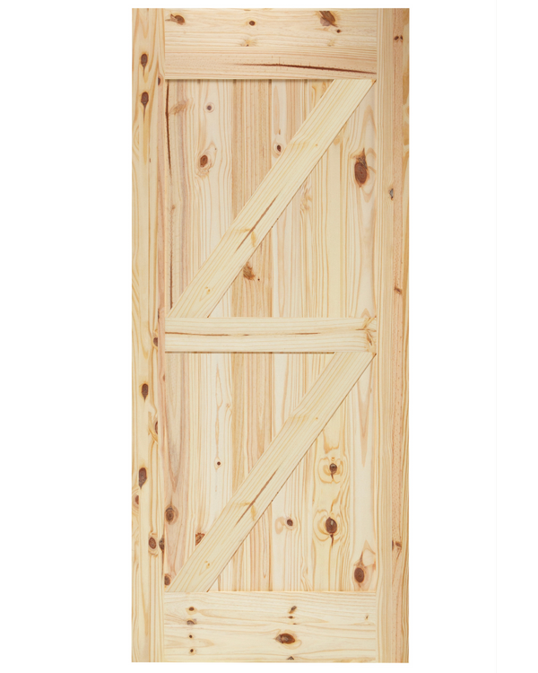 Puerta de granero de pino nudoso con ranura en V y doble refuerzo en Z