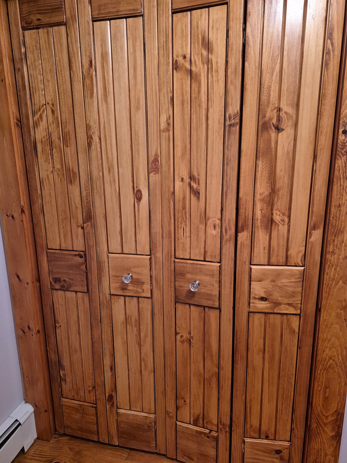 2 Panel Square Top V-Groove Knotty Pine Wood Bifold Interior Door - Image 2