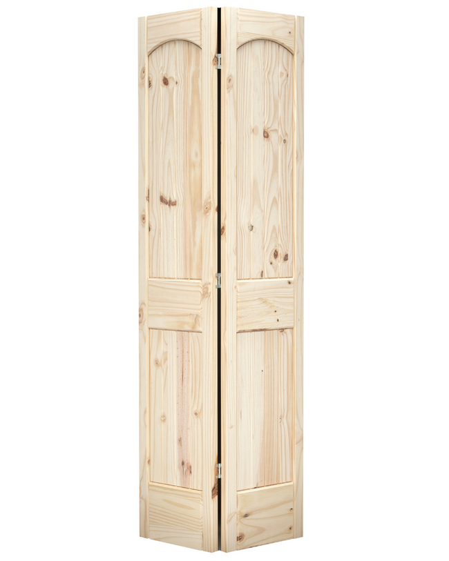 2 Panel Arch Top V-Groove Knotty Pine Bifold Interior Door