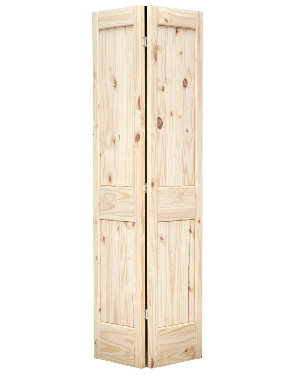 2 Panel Square Top V-Groove Knotty Pine Wood Bifold Interior Door - Image 1