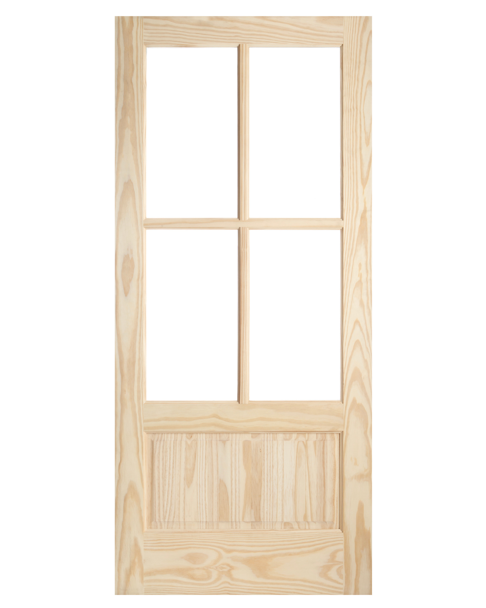 4-Lite Glass Over Raised Panel Exterior Pine Front Door - Image 1