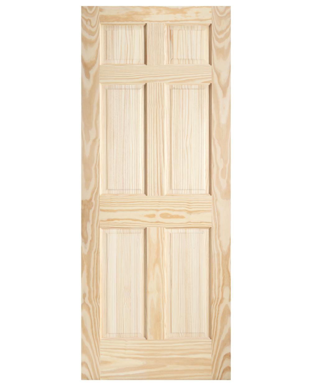 Solid Pine Exterior Front Door with Raised 6-Panel Single Hip Design - Image 1