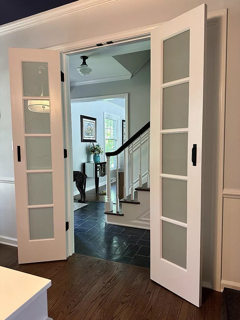 5 Lite Frosted Glass French Primed Wood Interior Door - Image 5