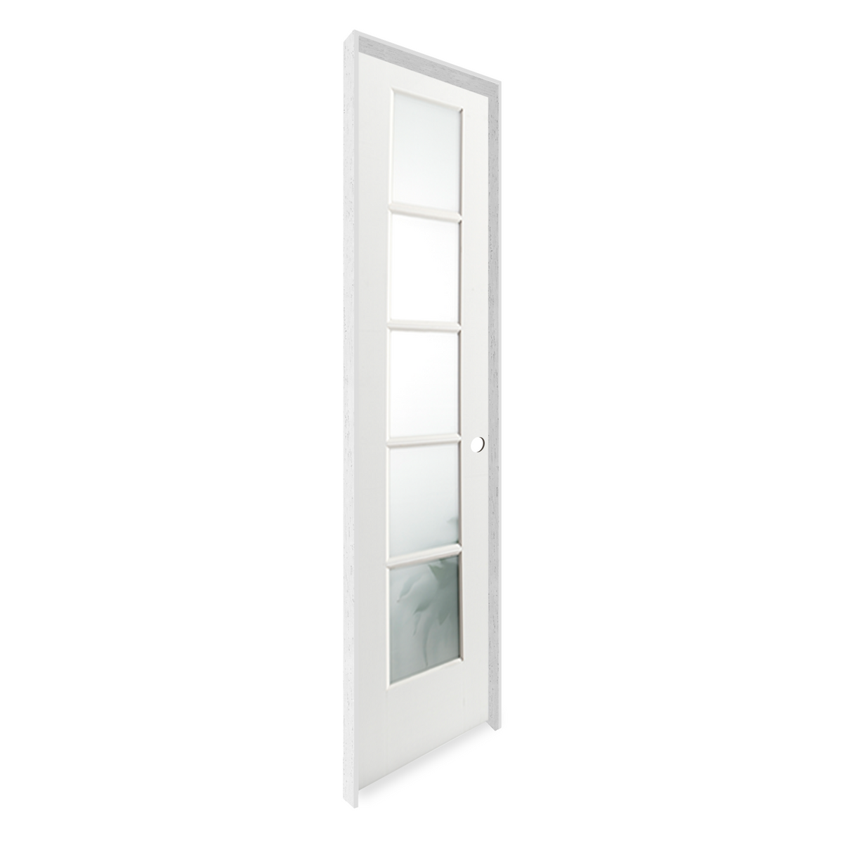 Prehung 5 Frosted Glass Panel Shaker Style Interior Door (Primed) - Image 2