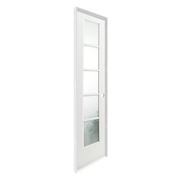 Prehung 5 Frosted Glass Panel Shaker Style Interior Door (Primed)
