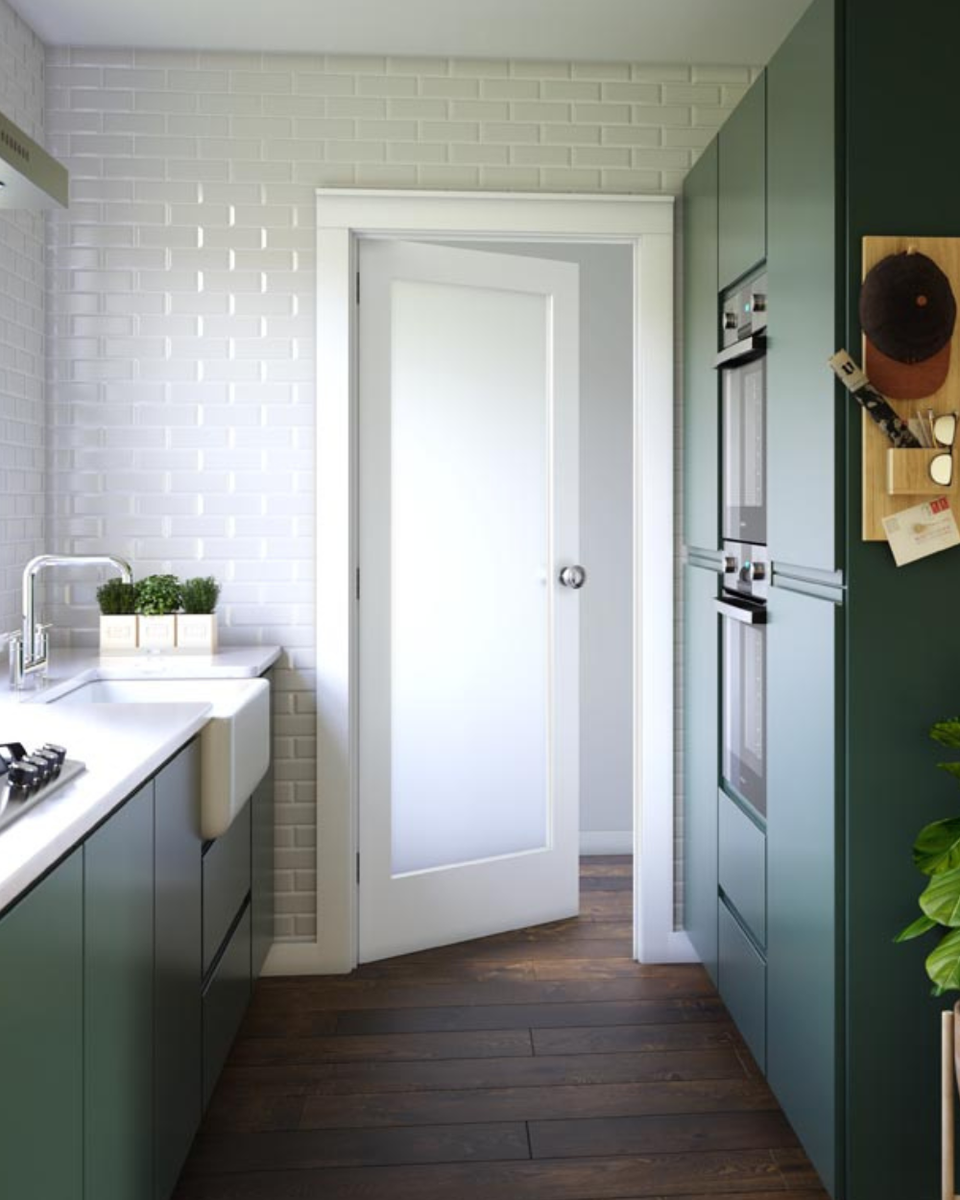 Single Lite Frosted Glass Shaker Style Interior Door (Primed) | Solid Core, image size:960x1200