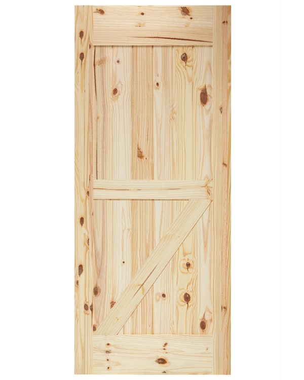 Puerta de granero de pino nudoso con ranura en V y media abrazadera en Z