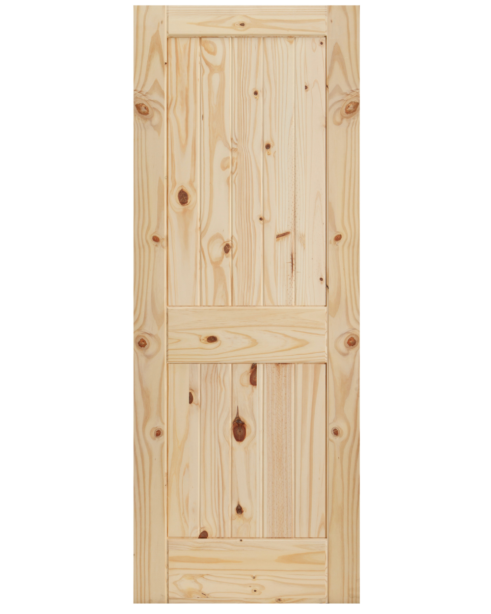 2 Panel Square Top V-Groove Knotty Pine Wood Interior Door - Image 1