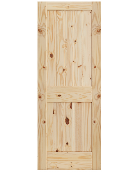 2 Panel Square Top V-Groove Knotty Pine Wood Interior Door - Image 1