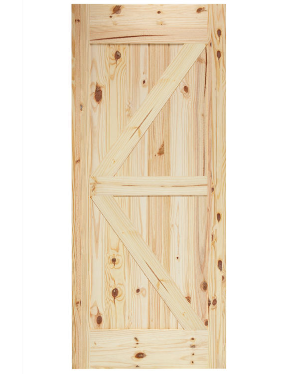 Puerta de granero de pino nudoso con ranura en V y tirantes británicos