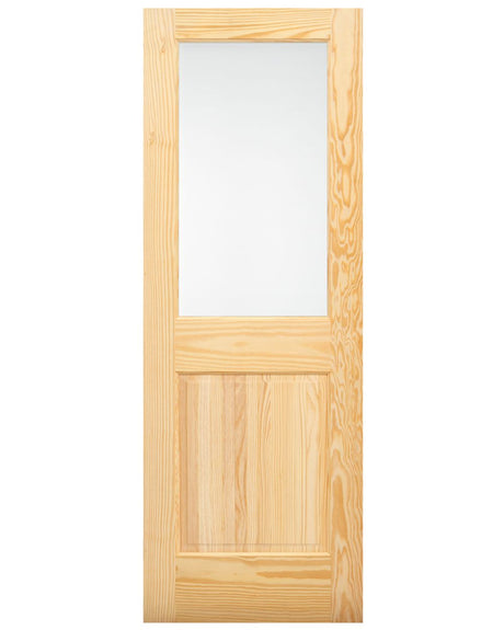 1/2 Lite Frosted Glass Over Raised Panel Pine Wood Interior French Door - Image 1