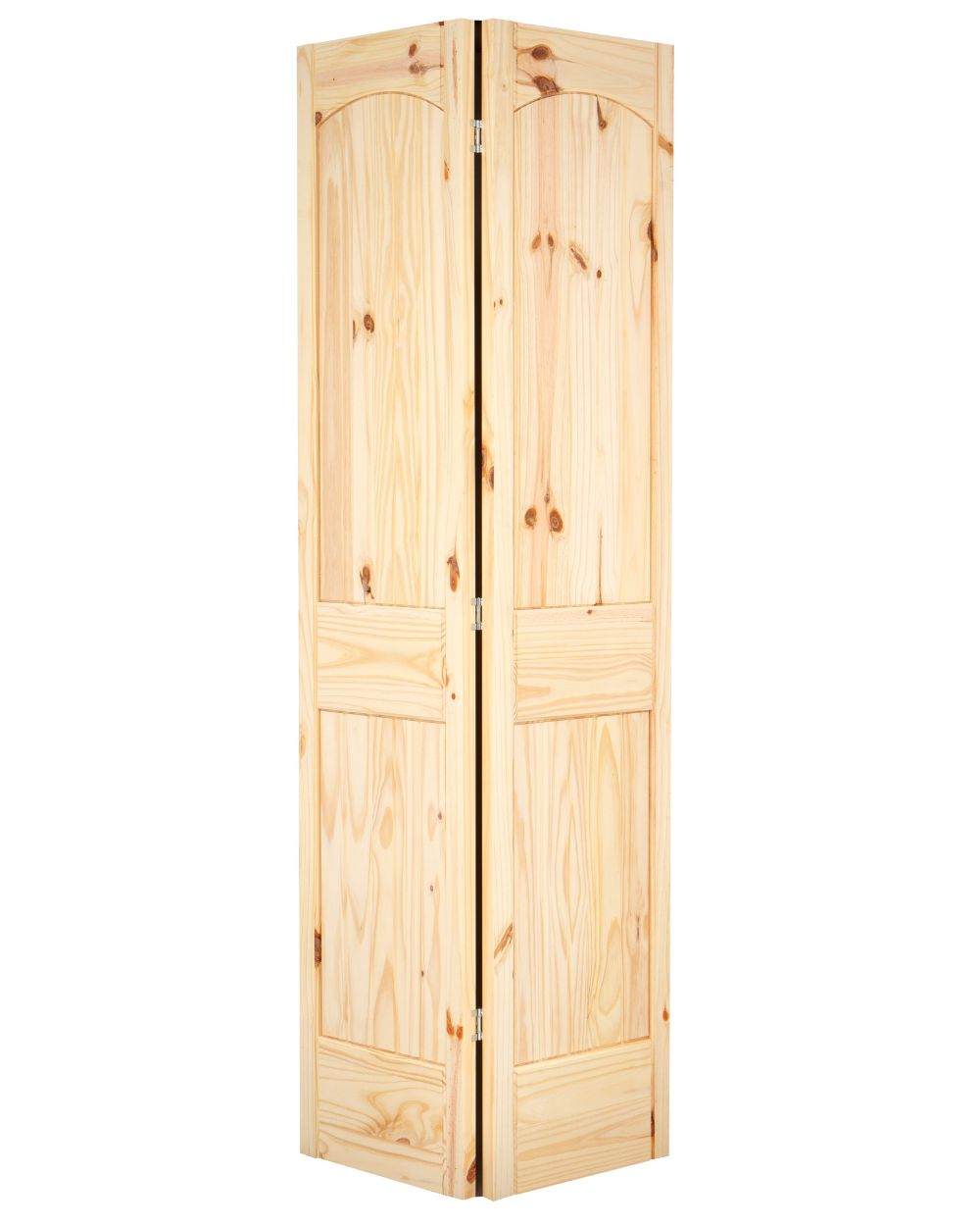 2 Panel Arch Top V-Groove Knotty Pine Wood Bifold Interior Door - Image 1