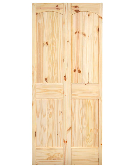 2 Panel Arch Top V-Groove Knotty Pine Wood Bifold Interior Door - Image 2