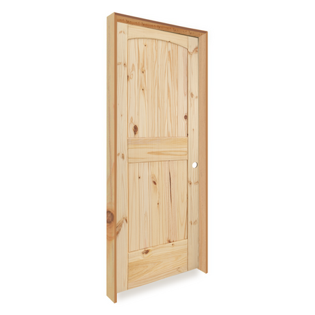Prehung 2 Panel Arch Top V-Groove Knotty Pine Interior Door - Image 2