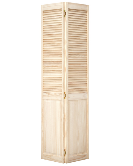 Louver Over Raised Panel Bifold Pine Wood Interior Door - Image 1