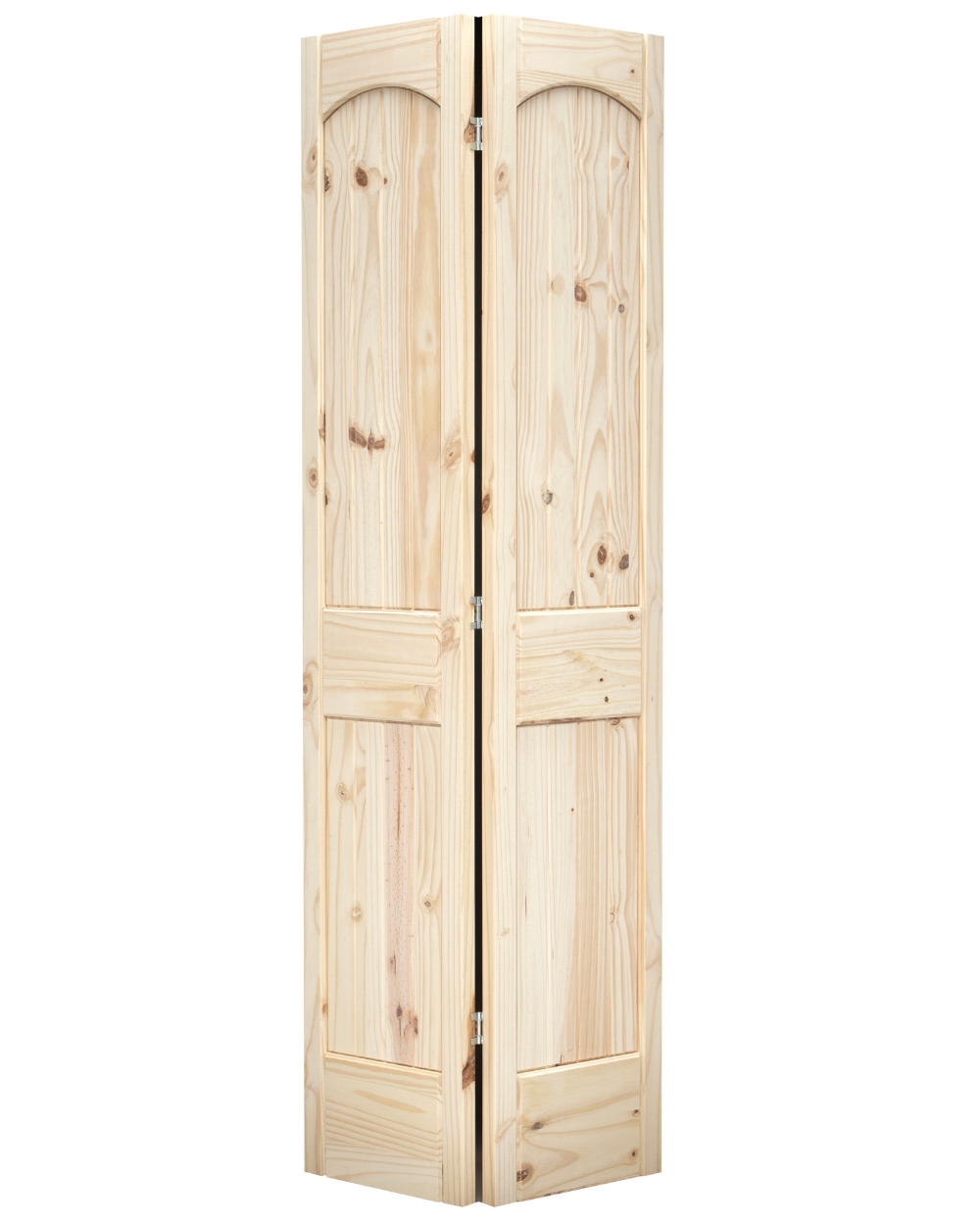 2 Panel Arch Top V-Groove Knotty Pine Wood Bifold Interior Door - Image 4
