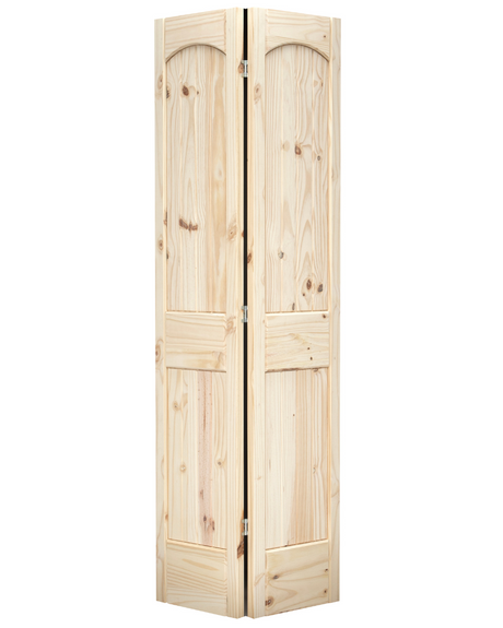 2 Panel Arch Top V-Groove Knotty Pine Wood Bifold Interior Door - Image 4