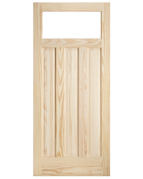 Exterior Wood Front Entry Door with Single Lite Glass and 3 Vertical Panels - Image 1
