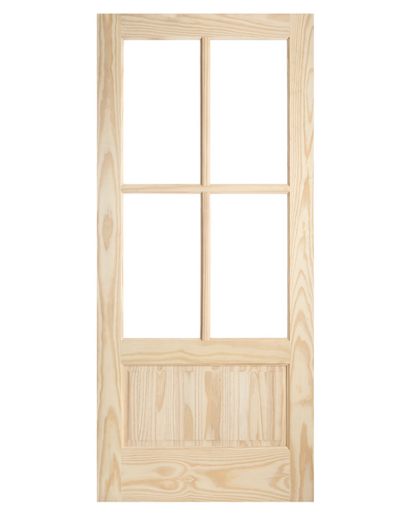 4-Lite Glass Over Raised Panel Exterior Pine Front Door - Image 1