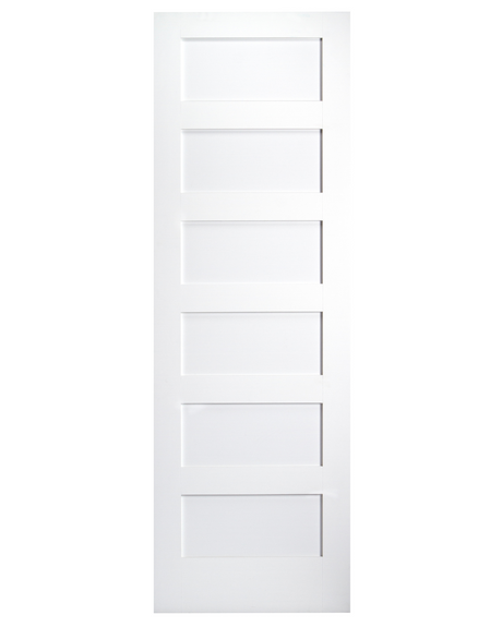 6 Panel Shaker Style Wood Interior Door (Primed) - Image 1