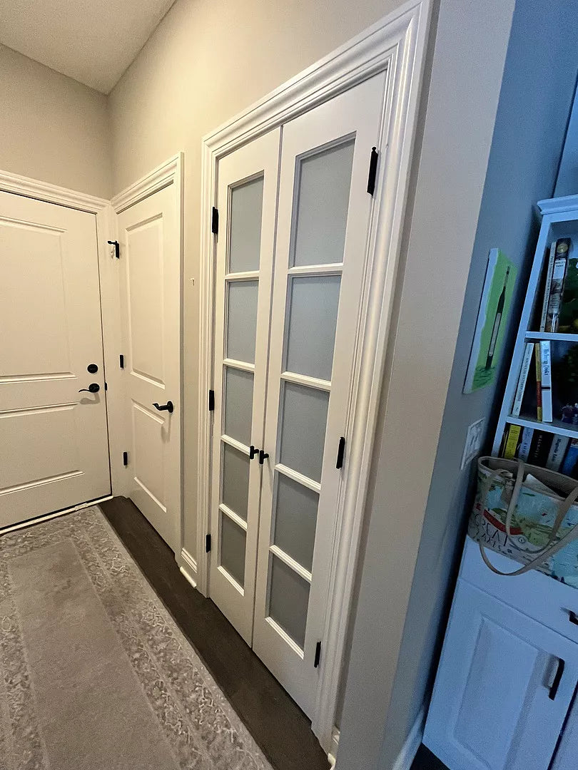 5 Lite Frosted Glass French Primed Wood Interior Door - Image 4
