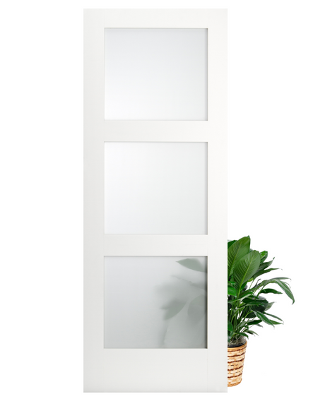 3 Frosted Glass Panel Shaker Style Wood Interior Door (Primed) - Image 1