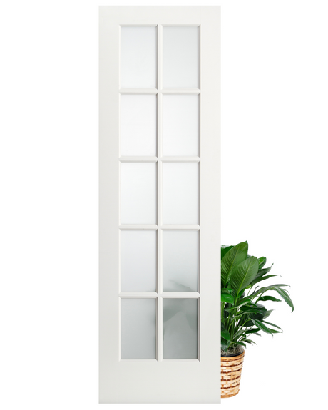 10 Lite Frosted Glass French Primed Wood Interior Door - Image 1