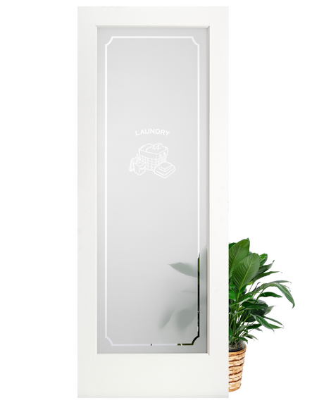 Single Lite Decorative Glass Primed Wood Laundry Door 