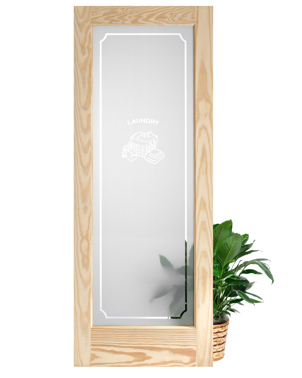 Single Lite Decorative Glass Clear Pine Wood Laundry Door - Image 1