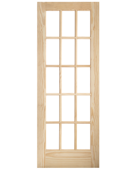 15 Lite Glass French Clear Pine Wood Interior Door - Image 1
