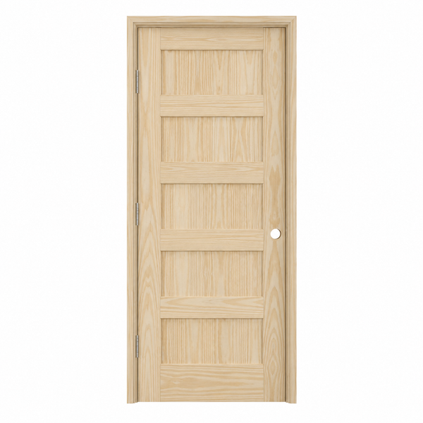 5 Panel Shaker Style Pine Wood Interior Door | Prehung | 2-3/8 Backset