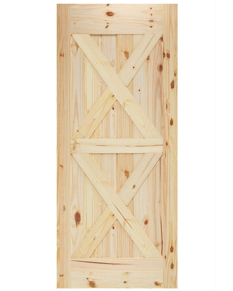 Double X-Brace V-Groove Knotty Pine Barn Door - Image 1