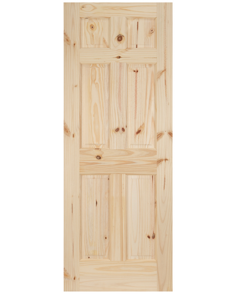 6 Panel Knotty Pine Wood Single Hip Interior Door - Image 1
