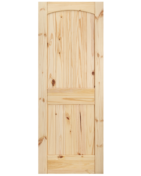 2 Panel Arch Top V-Groove Knotty Pine Interior Door | Prehung | 2-3/8 Backset