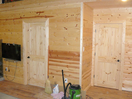 2 Panel Arch Top V-Groove Knotty Pine Wood Interior Door - Image 7