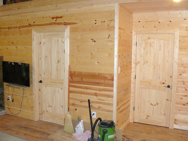 2 Panel Arch Top V-Groove Knotty Pine Interior Door | Prehung | 2-3/8 Backset