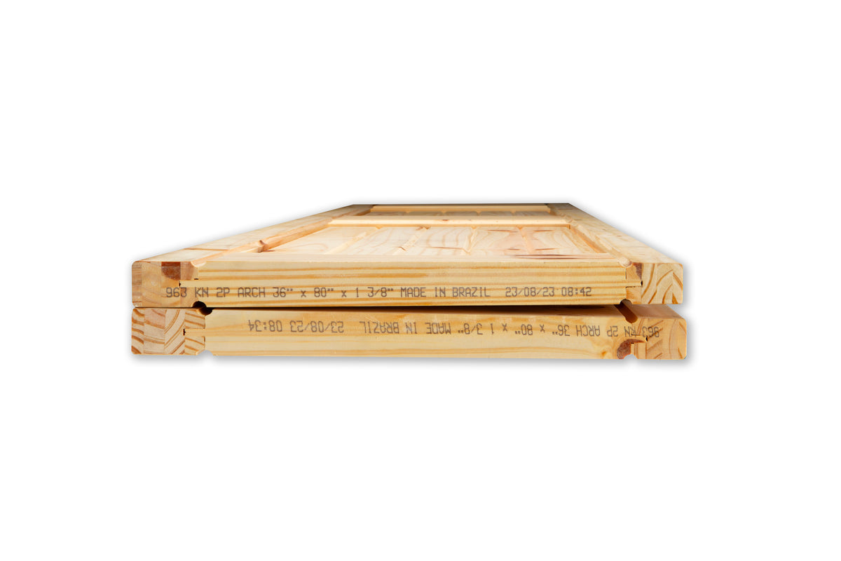2 Panel Arch Top V-Groove Knotty Pine Wood Bifold Interior Door - Image 5