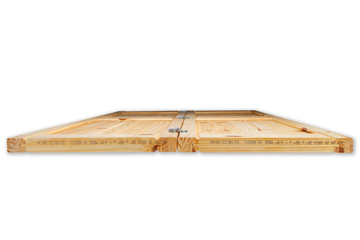 2 Panel Arch Top V-Groove Knotty Pine Wood Bifold Interior Door - Image 7