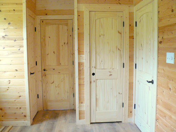 2 Panel Arch Top V-Groove Knotty Pine Interior Door | Prehung | 2-3/8 Backset