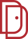 Red logo with a white dot on a black background