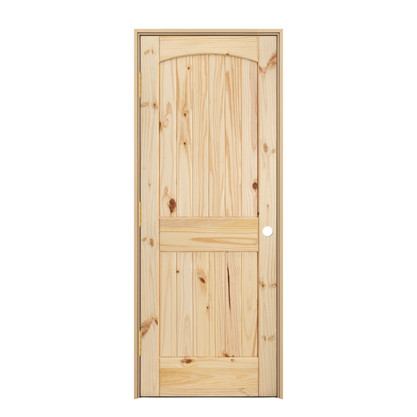 Prehung 2 Panel Arch Top V-Groove Knotty Pine Interior Door