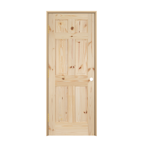 Prehung 6 Panel Knotty Pine Single Hip Interior Door - Image 1