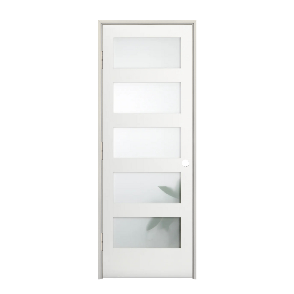 Prehung 5 Frosted Glass Panel Shaker Style Interior Door (Primed) - Image 1