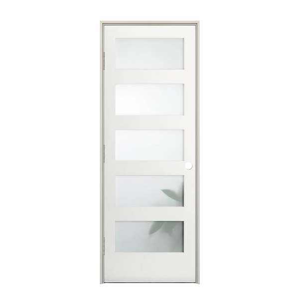 Prehung 5 Frosted Glass Panel Shaker Style Interior Door (Primed)