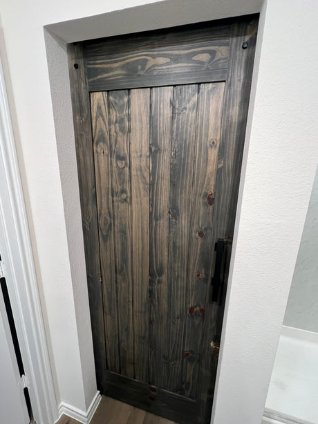 Single Panel V-Groove Knotty Pine Wood Interior Barn Door - Image 2
