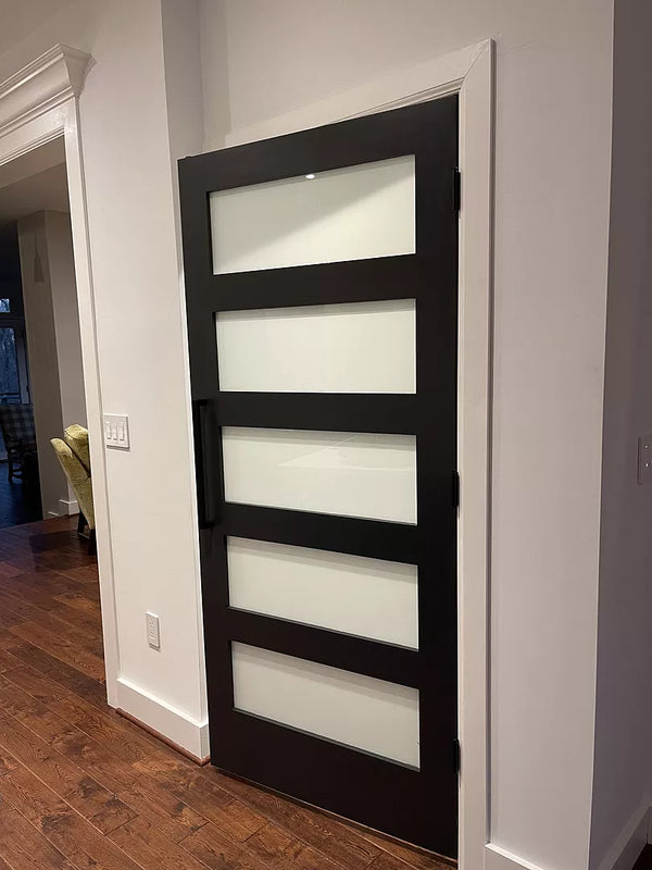 5 Frosted Glass Panel Shaker Style Interior Door (Primed) | Prehung | 2-3/8 Backset