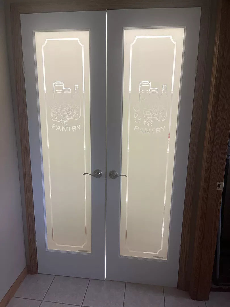 Single Lite Decorative Glass Panel Primed Pine Wood Pantry Door - Image 2