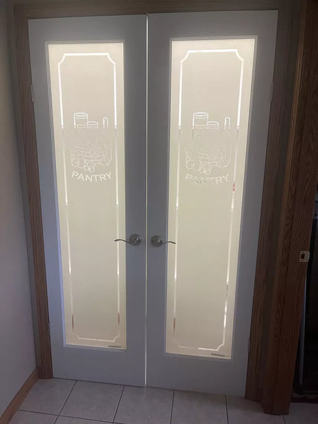 Single Lite Decorative Glass Panel Primed Pine Wood Pantry Door - Image 2