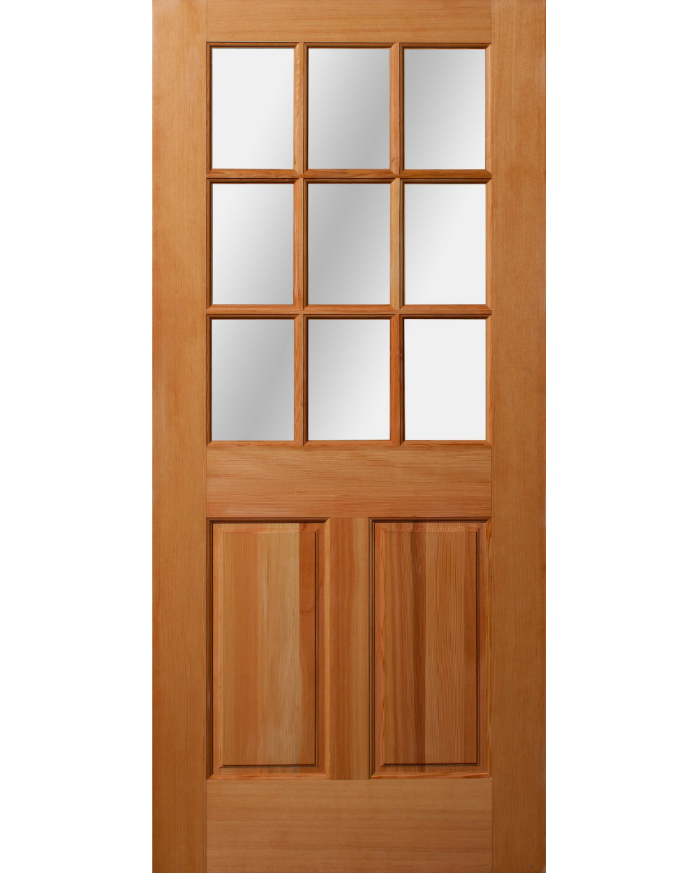 9-Lite Glass Wood Fir Exterior Front Door Over Two Raised Panels - Image 1