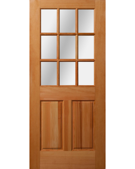 9-Lite Glass Wood Fir Exterior Front Door Over Two Raised Panels - Image 1